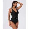 image:imageSUUKSESS Women Retro One Piece Swimsuit Metal Tummy Control V Neck Bathing Suit167 Black