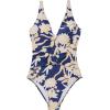 image:imageSUUKSESS Women Retro One Piece Swimsuit Metal Tummy Control V Neck Bathing Suit167 Navy Blue Floral