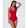 image:imageSUUKSESS Women Retro One Piece Swimsuit Metal Tummy Control V Neck Bathing Suit167 Red
