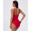 image:imageSUUKSESS Women Retro One Piece Swimsuit Metal Tummy Control V Neck Bathing Suit167 Red