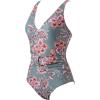 image:imageSUUKSESS Women Retro One Piece Swimsuit Metal Tummy Control V Neck Bathing Suit167 Retro Floral Green Blue