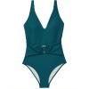 image:imageSUUKSESS Women Retro One Piece Swimsuit Metal Tummy Control V Neck Bathing Suit167 Upgrade Peacock Blue