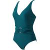 image:imageSUUKSESS Women Retro One Piece Swimsuit Metal Tummy Control V Neck Bathing Suit167 Upgrade Peacock Blue