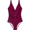 image:imageSUUKSESS Women Retro One Piece Swimsuit Metal Tummy Control V Neck Bathing Suit167 Wine Red