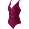 image:imageSUUKSESS Women Retro One Piece Swimsuit Metal Tummy Control V Neck Bathing Suit167 Wine Red