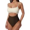image:imageSUUKSESS Women Sexy Cut Out One Piece Swimsuit Tummy Control High Cut Bathing Suit182 Beige Brown