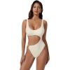 image:imageSUUKSESS Women Sexy One Piece Tummy Control Swimsuit Cutout Backless Bathing SuitBeige White