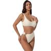 image:imageSUUKSESS Women Sexy One Piece Tummy Control Swimsuit Cutout Backless Bathing SuitBeige White