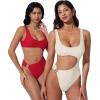 image:imageSUUKSESS Women Sexy One Piece Tummy Control Swimsuit Cutout Backless Bathing SuitBeige White