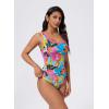 image:imageSUUKSESS Women Sexy One Piece Tummy Control Swimsuit Shell Stitched Bathing SuitNeon Floral
