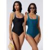 image:imageSUUKSESS Women Sexy One Piece Tummy Control Swimsuit Shell Stitched Bathing SuitPeacock Blue