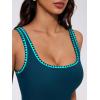 image:imageSUUKSESS Women Sexy One Piece Tummy Control Swimsuit Shell Stitched Bathing SuitPeacock Blue