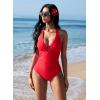 image:imageSUUKSESS Women Sexy Tummy Control One Piece Swimsuits Halter UWire Bathing SuitRed