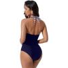 image:imageSUUKSESS Women Sexy Tummy Control One Piece Swimsuits Halter UWire Bathing SuitWhite Blue Striped