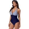 image:imageSUUKSESS Women Sexy Tummy Control One Piece Swimsuits Halter UWire Bathing SuitWhite Blue Striped
