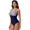 image:imageSUUKSESS Women Sexy Tummy Control One Piece Swimsuits Halter UWire Bathing SuitWhite Blue Striped