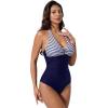 image:imageSUUKSESS Women Sexy Tummy Control One Piece Swimsuits Halter UWire Bathing SuitWhite Blue Striped