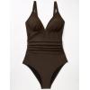image:imageSUUKSESS Women Tummy Control One Piece Swimsuit Sexy V Neck Push Up Bathing SuitBrown