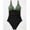 image:imageSUUKSESS Women Tummy Control One Piece Swimsuit Sexy V Neck Push Up Bathing SuitGreen Black