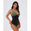 image:imageSUUKSESS Women Tummy Control One Piece Swimsuit Sexy V Neck Push Up Bathing SuitGreen Black