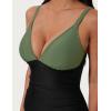 image:imageSUUKSESS Women Tummy Control One Piece Swimsuit Sexy V Neck Push Up Bathing SuitGreen Black