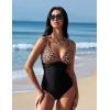 image:imageSUUKSESS Women Tummy Control One Piece Swimsuit Sexy V Neck Push Up Bathing SuitLeopard Black