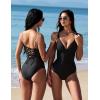 image:imageSUUKSESS Women Tummy Control One Piece Swimsuit Sexy V Neck Push Up Bathing SuitLeopard Black