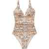 image:imageSUUKSESS Women Tummy Control One Piece Swimsuit Sexy V Neck Push Up Bathing SuitOrange Ditsy Print