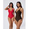 image:imageSUUKSESS Women Tummy Control One Piece Swimsuit Sexy V Neck Push Up Bathing SuitRed