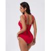 image:imageSUUKSESS Women Tummy Control One Piece Swimsuit Sexy V Neck Push Up Bathing SuitRed