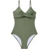 image:imageSUUKSESS Women Tummy Control One Piece Swimsuits V Neck Front Cross Bathing SuitArmy Green