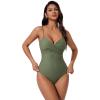 image:imageSUUKSESS Women Tummy Control One Piece Swimsuits V Neck Front Cross Bathing SuitArmy Green