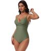 image:imageSUUKSESS Women Tummy Control One Piece Swimsuits V Neck Front Cross Bathing SuitArmy Green
