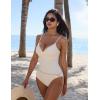 image:imageSUUKSESS Women Tummy Control One Piece Swimsuits V Neck Front Cross Bathing SuitBeige White
