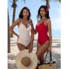 image:imageSUUKSESS Women Tummy Control One Piece Swimsuits V Neck Front Cross Bathing SuitBeige White
