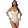 image:imageSUUKSESS Women Tummy Control One Piece Swimsuits V Neck Front Cross Bathing SuitBeige White