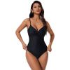 image:imageSUUKSESS Women Tummy Control One Piece Swimsuits V Neck Front Cross Bathing SuitBlack