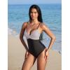 image:imageSUUKSESS Women Tummy Control One Piece Swimsuits V Neck Front Cross Bathing SuitBlack Stripe