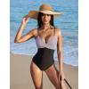 image:imageSUUKSESS Women Tummy Control One Piece Swimsuits V Neck Front Cross Bathing SuitBlack Stripe