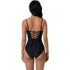 image:imageSUUKSESS Women Tummy Control One Piece Swimsuits V Neck Front Cross Bathing SuitBlack Stripe