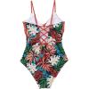 image:imageSUUKSESS Women Tummy Control One Piece Swimsuits V Neck Front Cross Bathing SuitCoral Pink Leaf