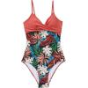 image:imageSUUKSESS Women Tummy Control One Piece Swimsuits V Neck Front Cross Bathing SuitCoral Pink Leaf