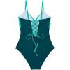 image:imageSUUKSESS Women Tummy Control One Piece Swimsuits V Neck Front Cross Bathing SuitGreen Color Block
