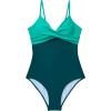 image:imageSUUKSESS Women Tummy Control One Piece Swimsuits V Neck Front Cross Bathing SuitGreen Color Block