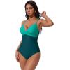 image:imageSUUKSESS Women Tummy Control One Piece Swimsuits V Neck Front Cross Bathing SuitGreen Color Block
