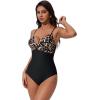 image:imageSUUKSESS Women Tummy Control One Piece Swimsuits V Neck Front Cross Bathing SuitLeopard Print Black
