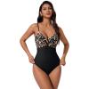image:imageSUUKSESS Women Tummy Control One Piece Swimsuits V Neck Front Cross Bathing SuitLeopard Print Black