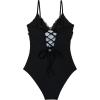 image:imageSUUKSESS Women Tummy Control One Piece Swimsuits V Neck Front Cross Bathing SuitLeopard Print Black