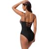 image:imageSUUKSESS Women Tummy Control One Piece Swimsuits V Neck Front Cross Bathing SuitLeopard Print Black