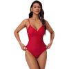 image:imageSUUKSESS Women Tummy Control One Piece Swimsuits V Neck Front Cross Bathing SuitRed